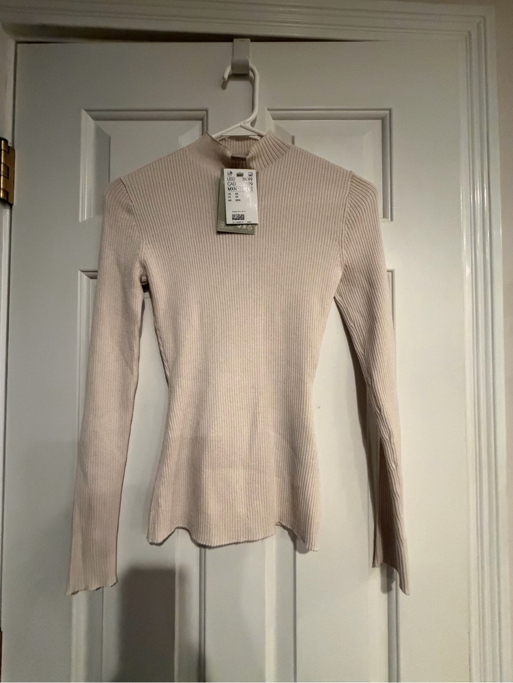 H&M ribbed mock neck l/s top, cream x-small NWT